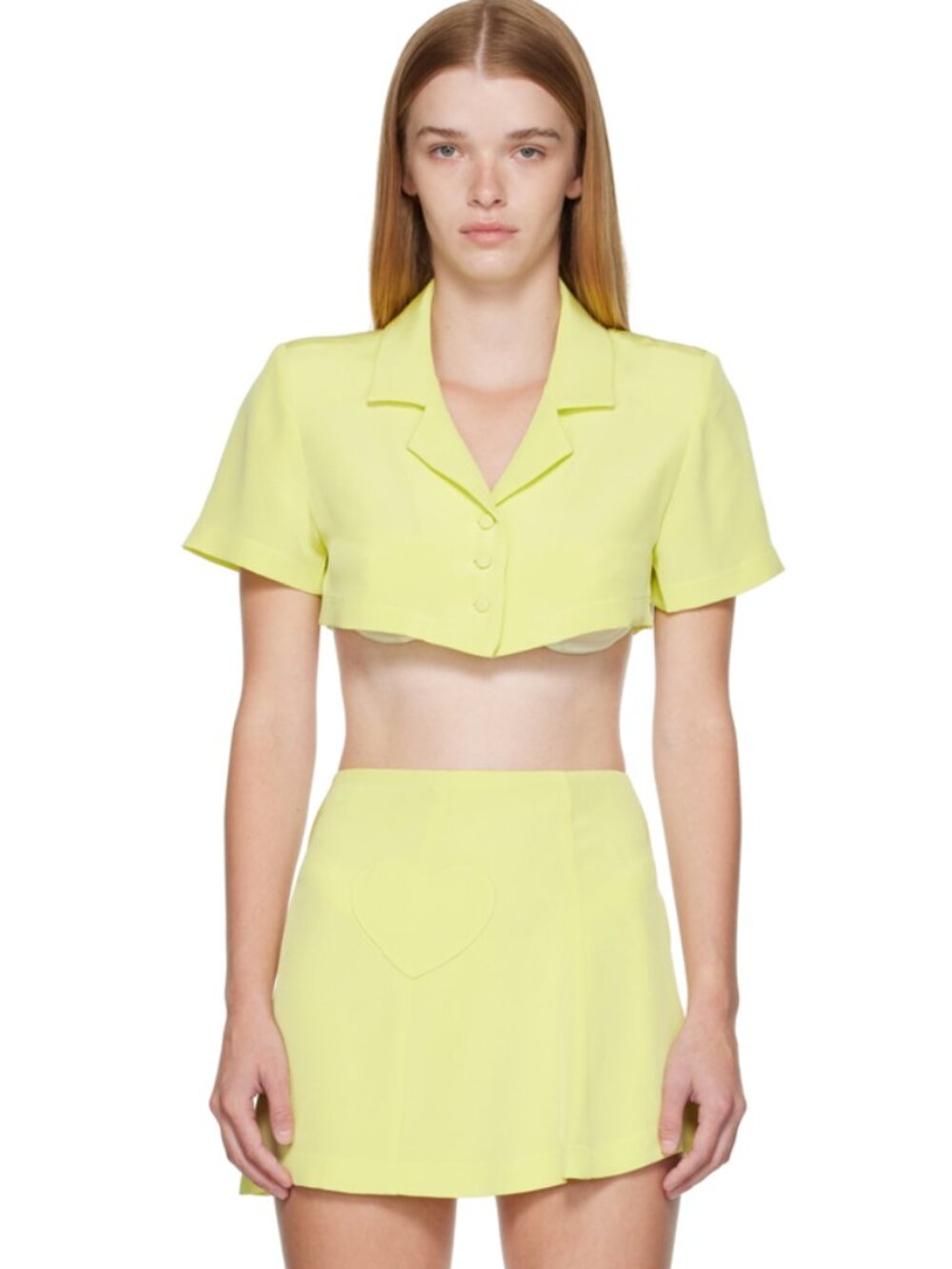 Mirror Palais – Silk Crop Top & Mini Skirt Set in Lime (NWOT)